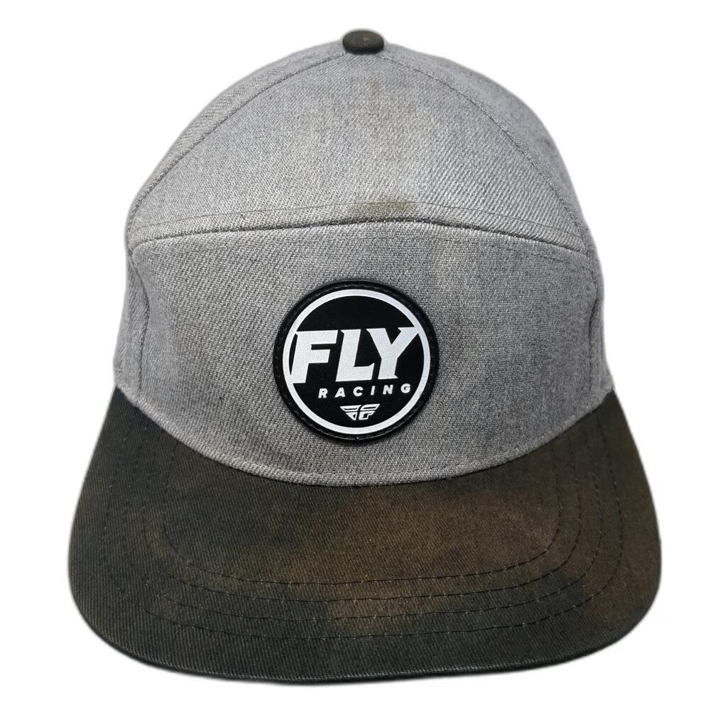 Fly Racing Snapback Hat Gray Black One Size Flat Brim Logo Patch Motocross Gear